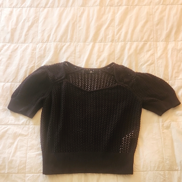 7 For All Mankind Sweetheart Open Knit Black Sweater, NWOT - Picture 1 of 2